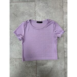 Vintage Y2K Brit & Bri Lavender Ribbed Crop Top Women's Medium Stretch Tee